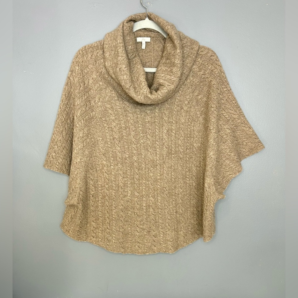 Joie Cashmere Wool Sweater Cape Womens M Brown Cable Knit Cowl Poncho Dolman Slv